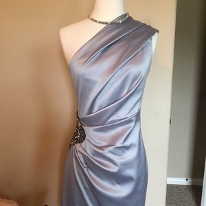 Gray satin cocktail dress w/jewel, size 4